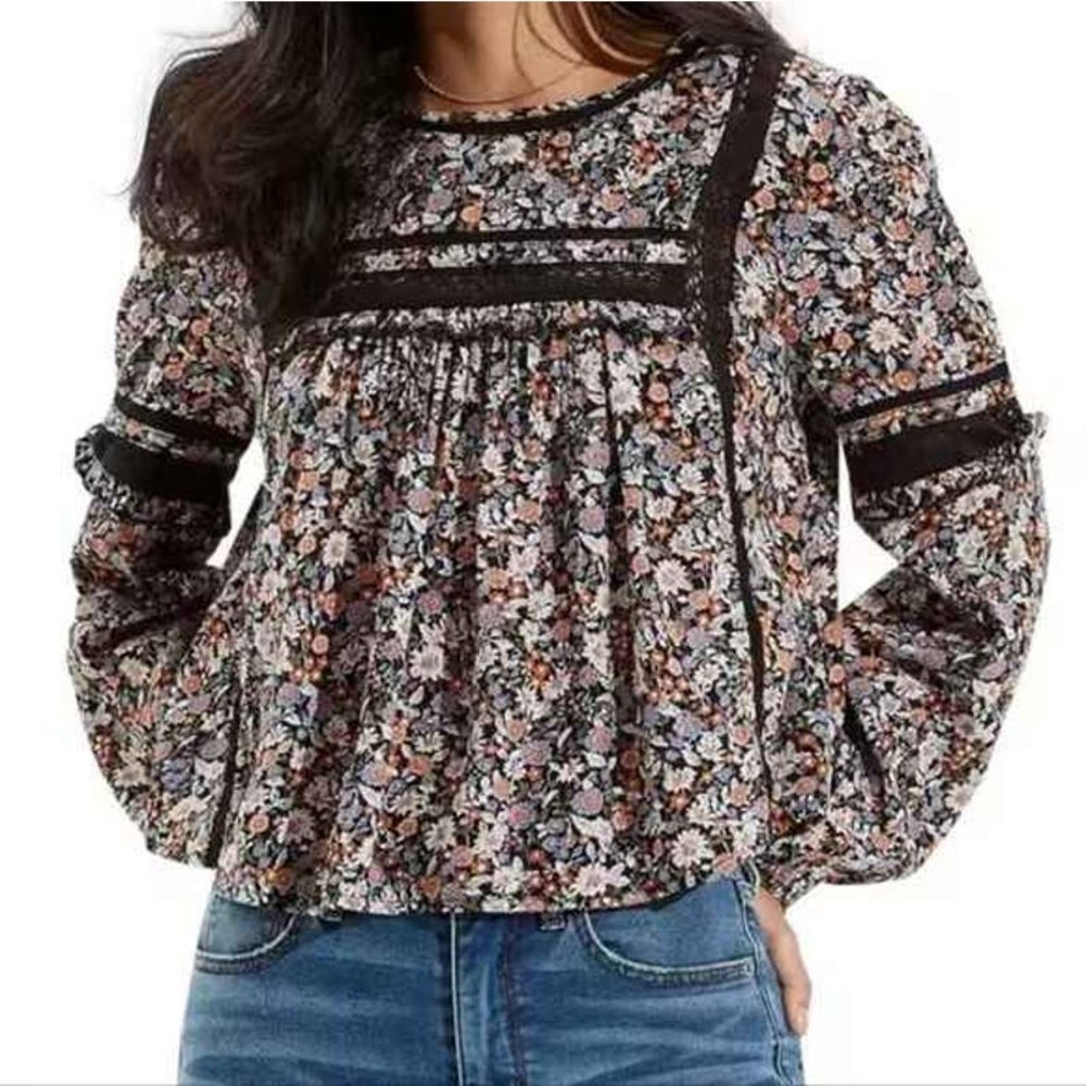 AMERICAN‎ EAGLE Peasant Ditzy Floral Open Back Long Sleeve Crop Top Small